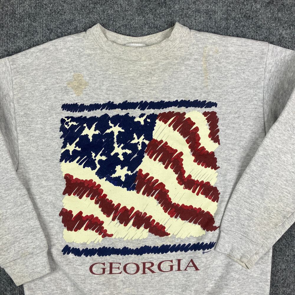 Tultex Sweatshirt Mens Size M Gray‎ USA Flag Georgia Graphic Crewneck Vintage